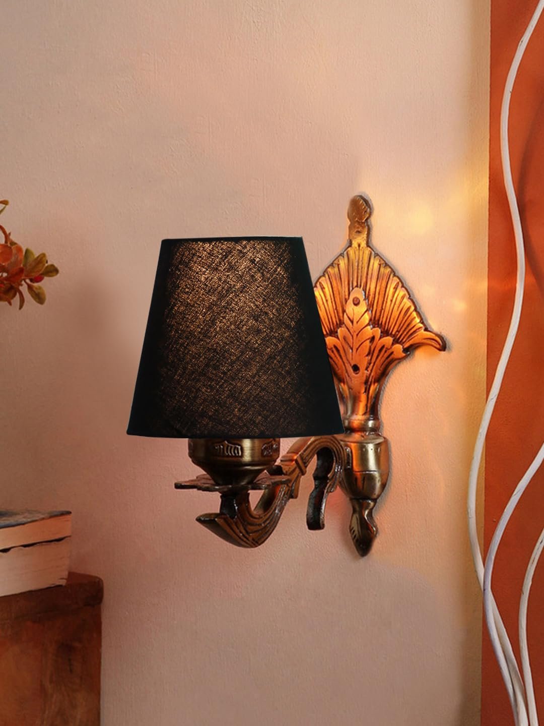 Antique Gold Wall Lamp for Office/Home/Gifting with Cotton conical Black Shade(7x5.5x9.25) Inches -2
