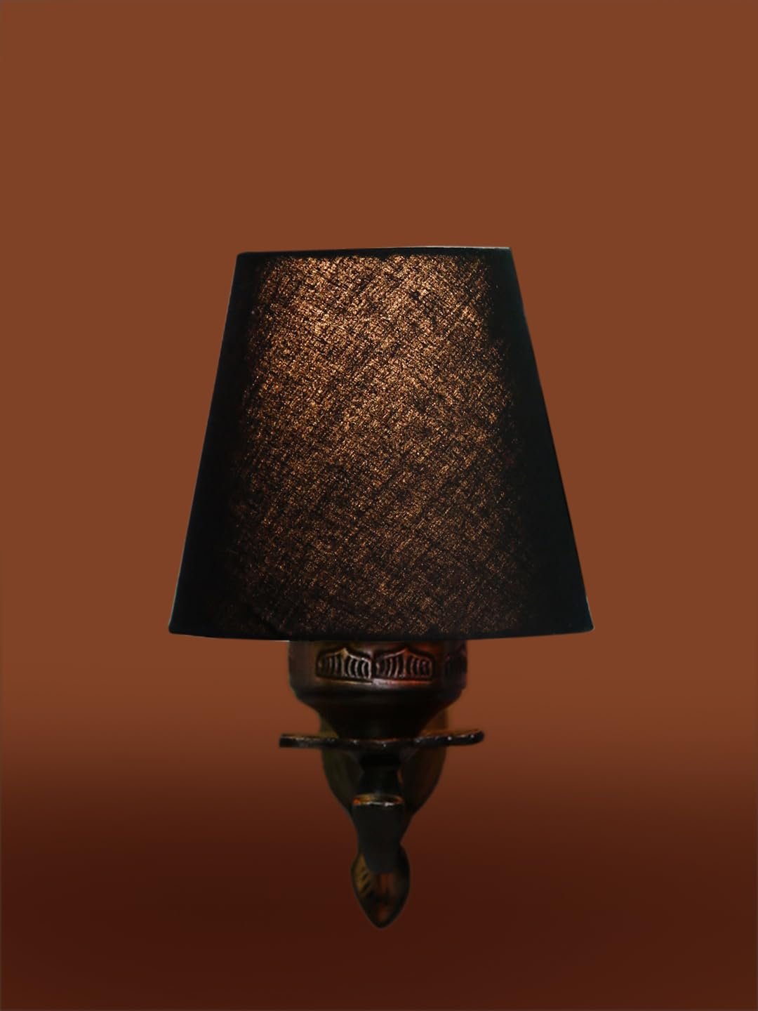 Antique Gold Wall Lamp for Office/Home/Gifting with Cotton conical Black Shade(7x5.5x9.25) Inches -2
