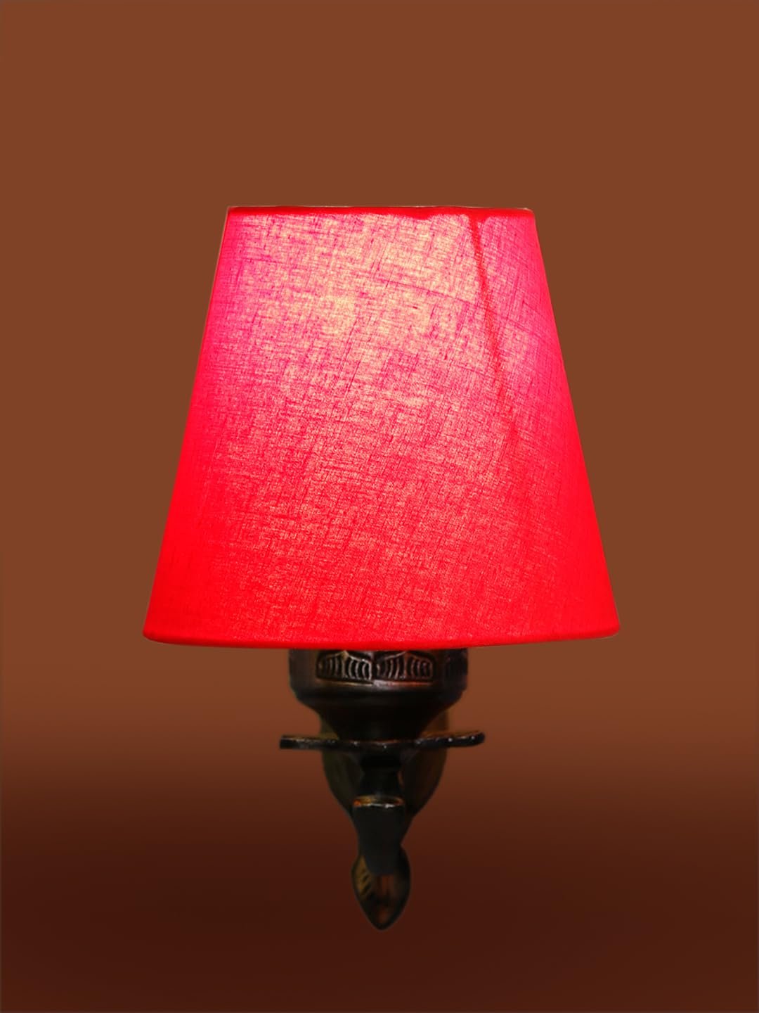 Antique Gold Wall Lamp for Office/Home/Gifting with Cotton conical Red Shade(7x5.5x9.25) Inches -3