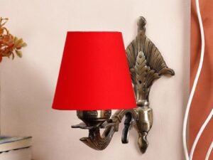 Antique Gold Wall Lamp for Office/Home/Gifting with Cotton conical Red Shade(7×5.5×9.25) Inches -3