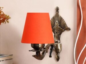 Antique Gold Wall Lamp for Office/Home/Gifting with Cotton conical Orange Shade(7×5.5×9.25) Inches-4
