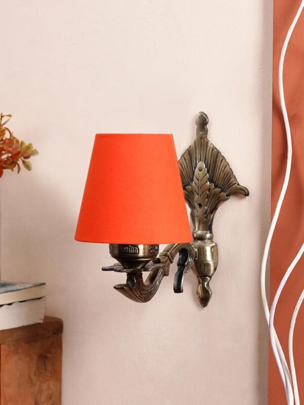Antique Gold Wall Lamp for Office/Home/Gifting with Cotton conical Orange Shade(7×5.5×9.25) Inches-4