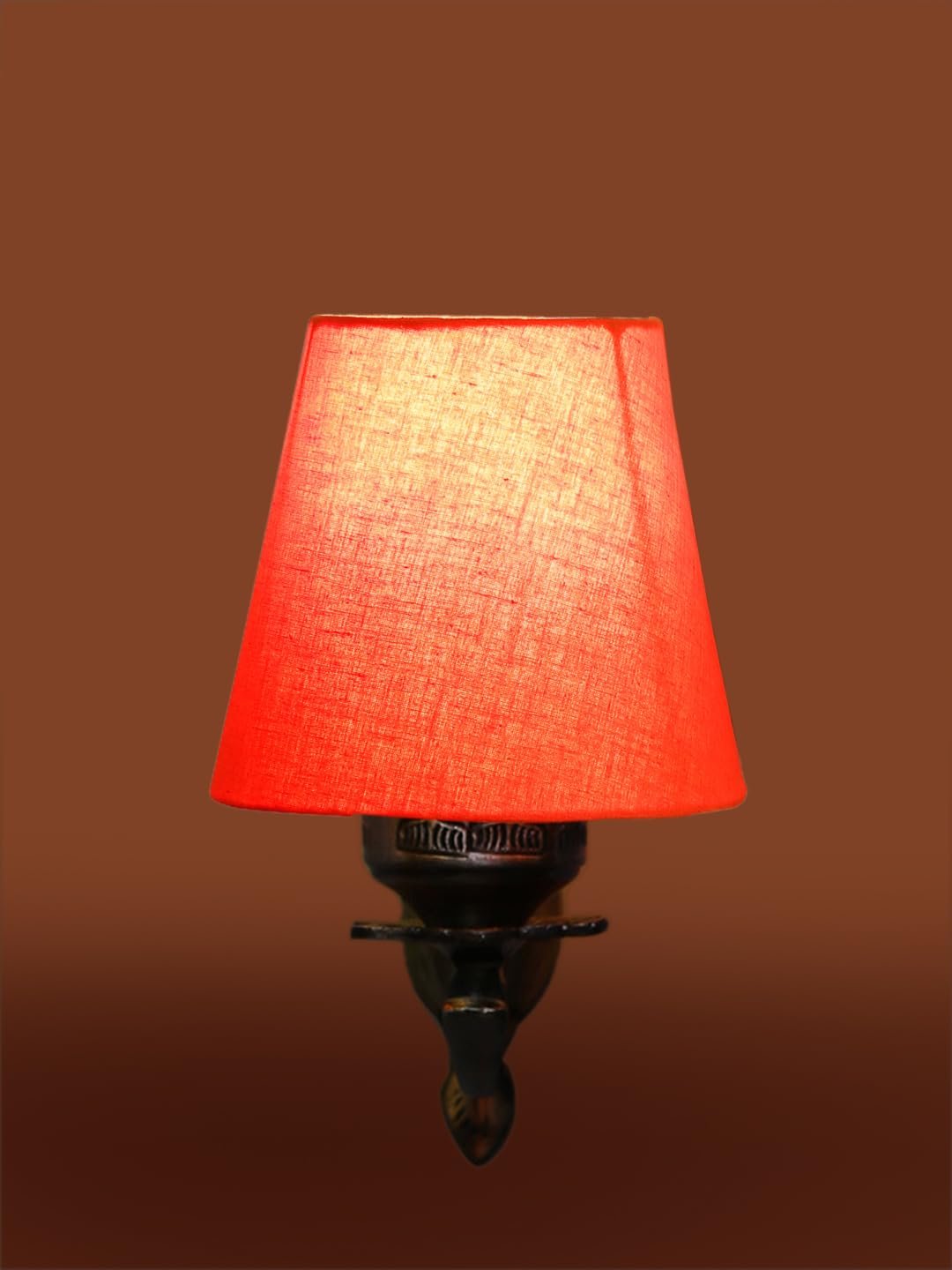 Antique Gold Wall Lamp for Office/Home/Gifting with Cotton conical Orange Shade(7x5.5x9.25) Inches-4