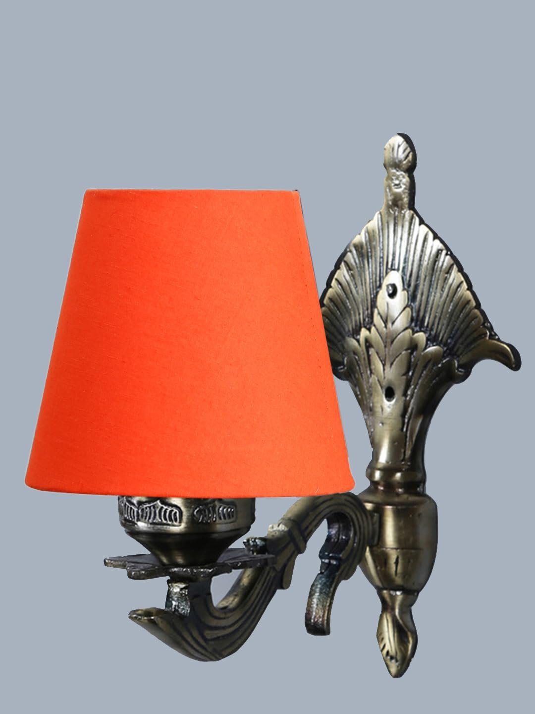 Antique Gold Wall Lamp for Office/Home/Gifting with Cotton conical Orange Shade(7x5.5x9.25) Inches-4