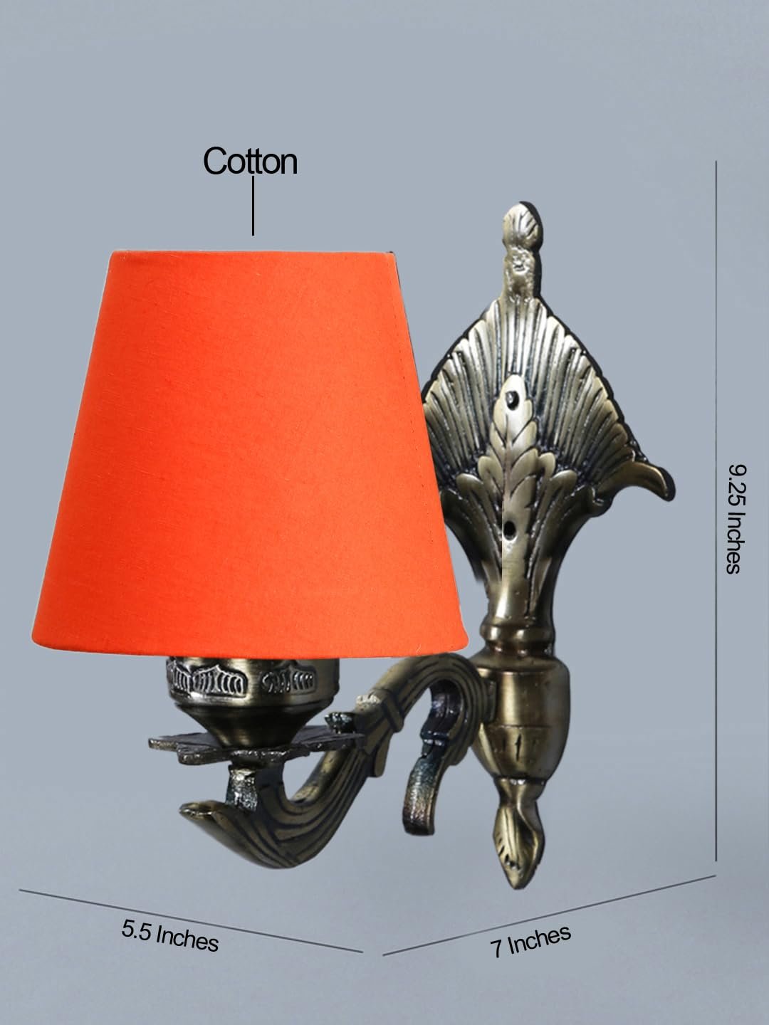 Antique Gold Wall Lamp for Office/Home/Gifting with Cotton conical Orange Shade(7x5.5x9.25) Inches-4