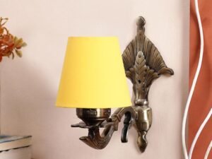 Antique Gold Wall Lamp for Office/Home/Gifting with Cotton conical Yellow Shade(7×5.5×9.25) Inches -5