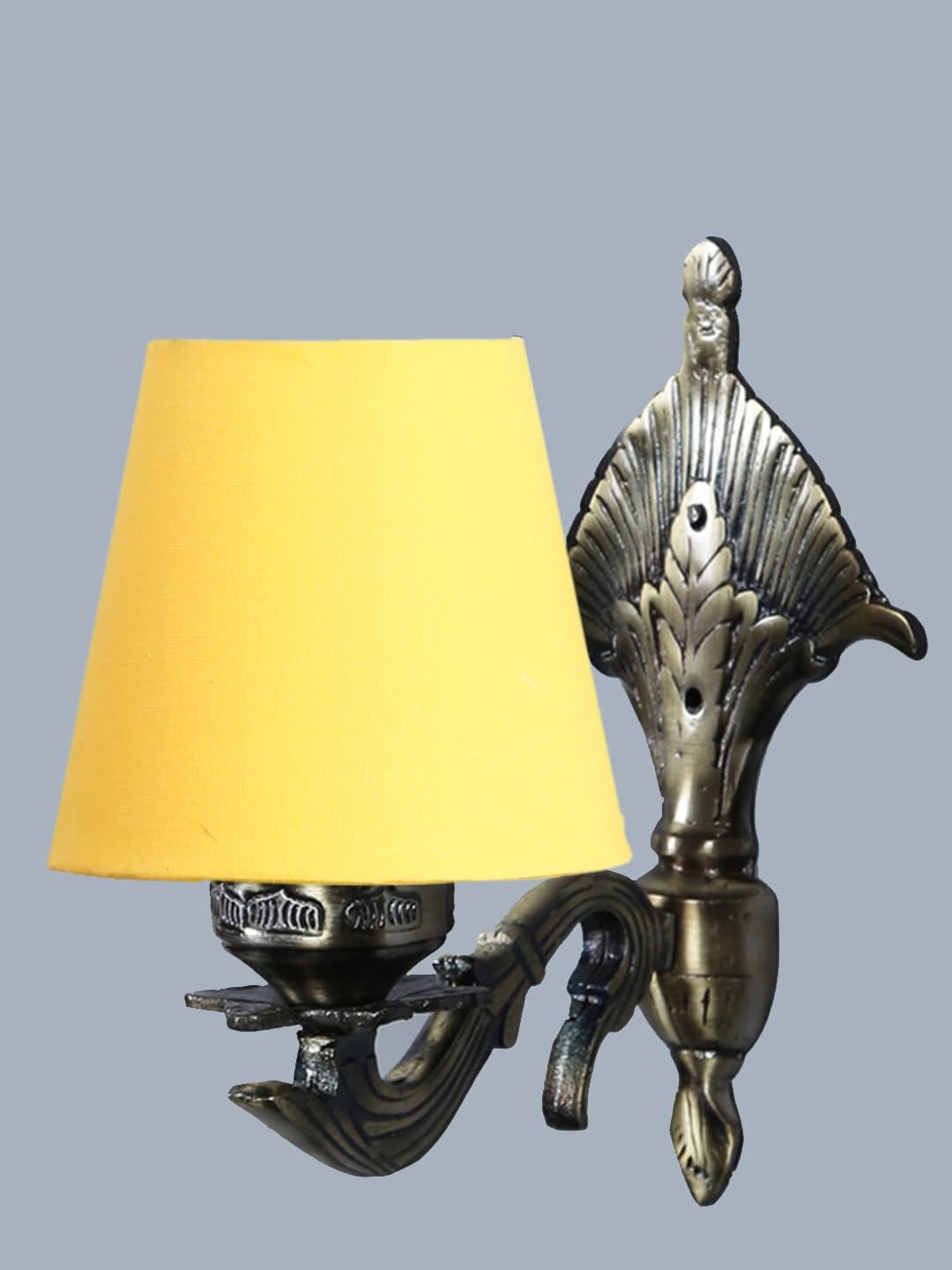 Antique Gold Wall Lamp for Office/Home/Gifting with Cotton conical Yellow Shade(7x5.5x9.25) Inches -5