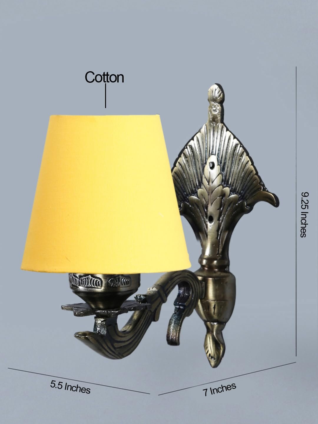 Antique Gold Wall Lamp for Office/Home/Gifting with Cotton conical Yellow Shade(7x5.5x9.25) Inches -5