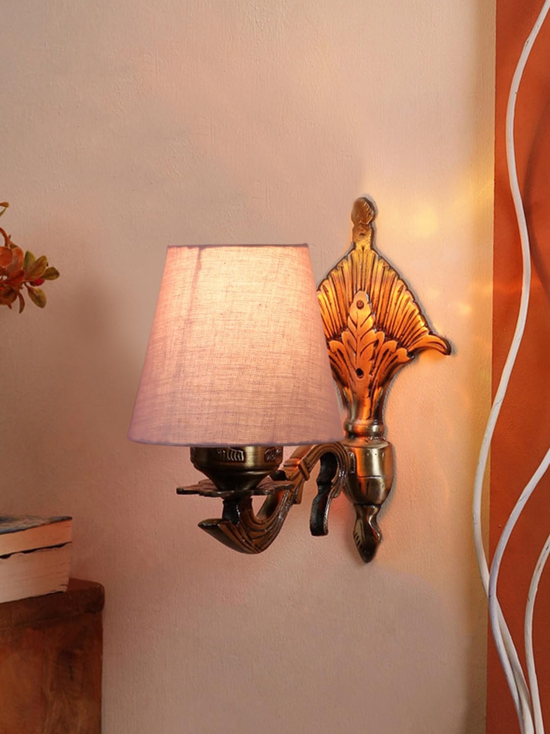 Antique Gold Wall Lamp for Office/Home/Gifting with Cotton conical Grey Shade(7x5.5x9.25) Inches -6