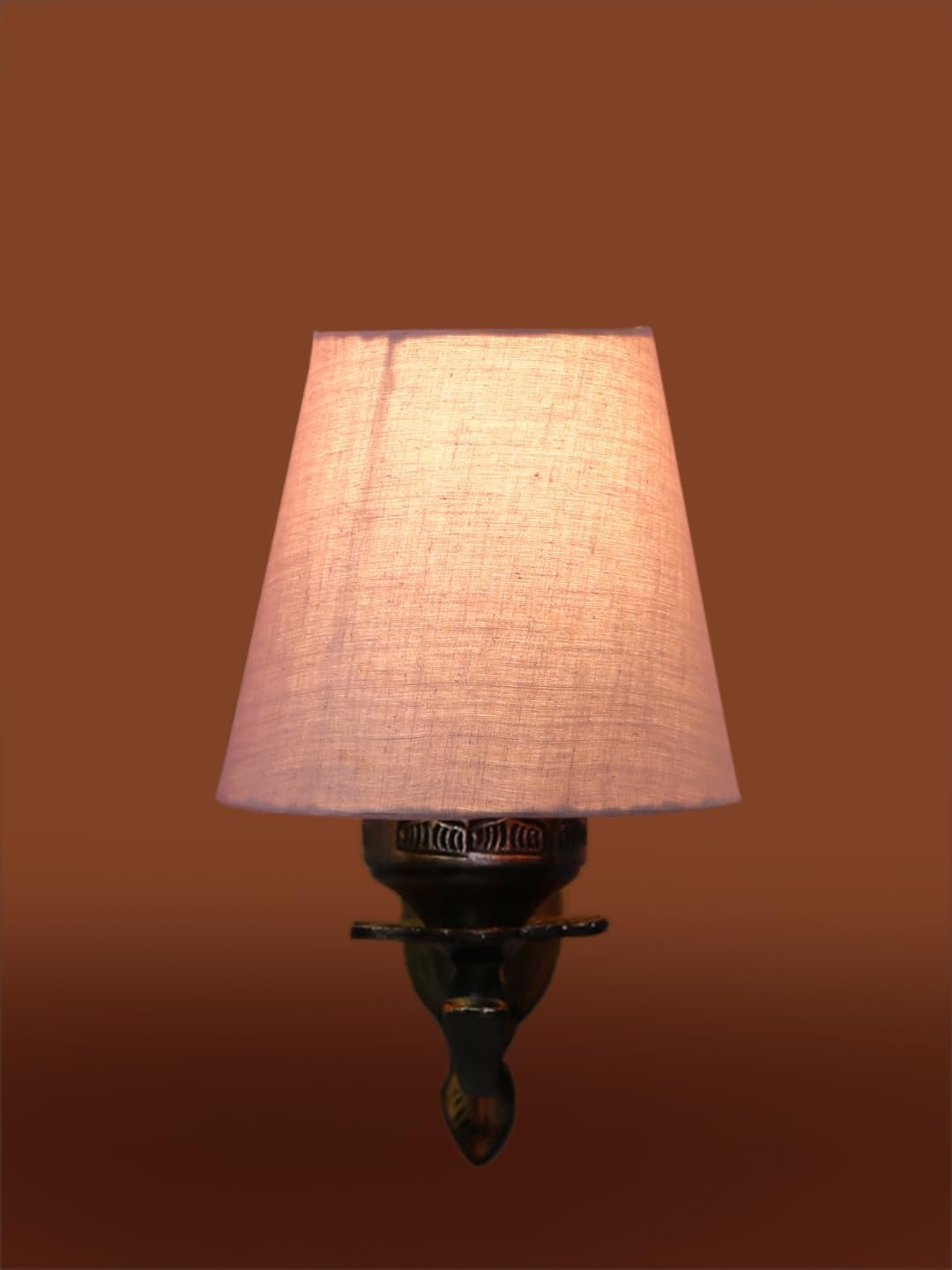 Antique Gold Wall Lamp for Office/Home/Gifting with Cotton conical Grey Shade(7x5.5x9.25) Inches -6