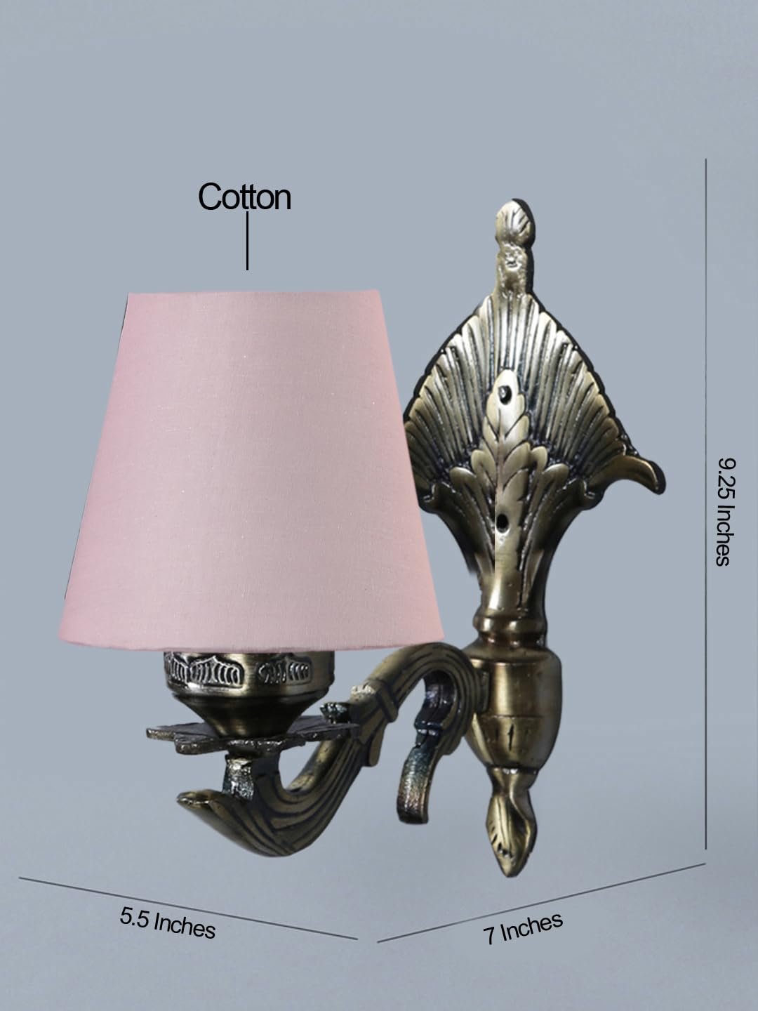 Antique Gold Wall Lamp for Office/Home/Gifting with Cotton conical Grey Shade(7x5.5x9.25) Inches -6