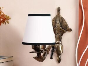 Antique Gold Wall Lamp for Office/Home/Gifting with Cotton conical White & Black Shade(7×5.5×9.25) Inches -7