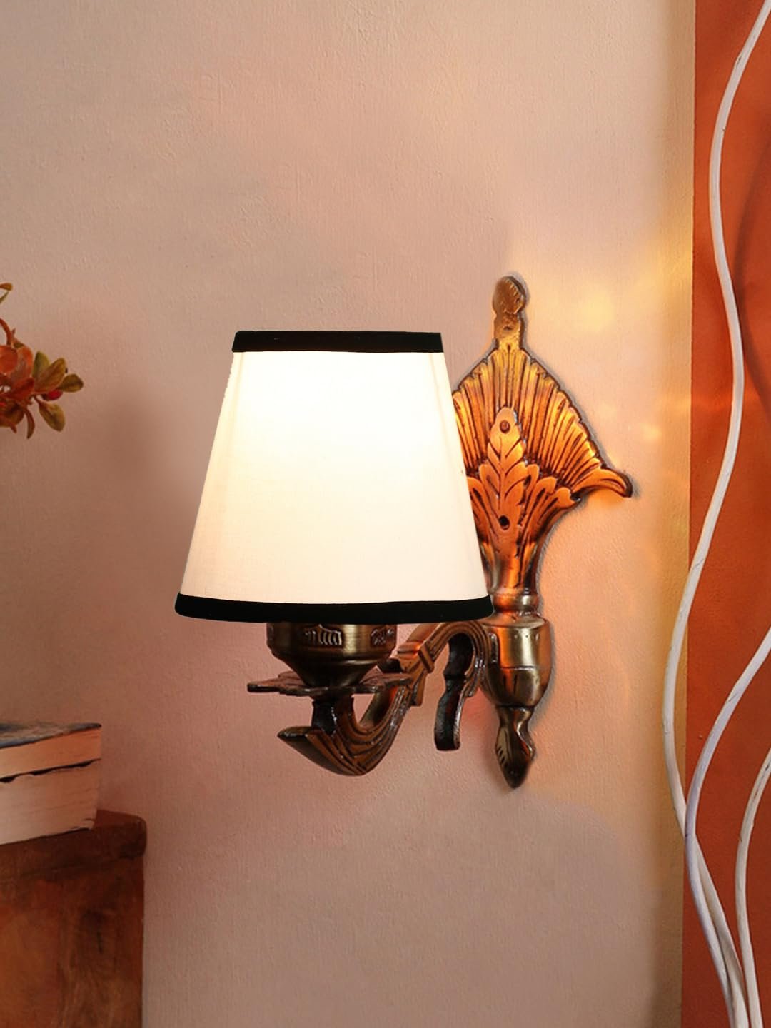 Antique Gold Wall Lamp for Office/Home/Gifting with Cotton conical White & Black Shade(7x5.5x9.25) Inches -7