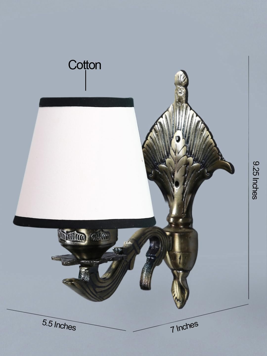 Antique Gold Wall Lamp for Office/Home/Gifting with Cotton conical White & Black Shade(7x5.5x9.25) Inches -7