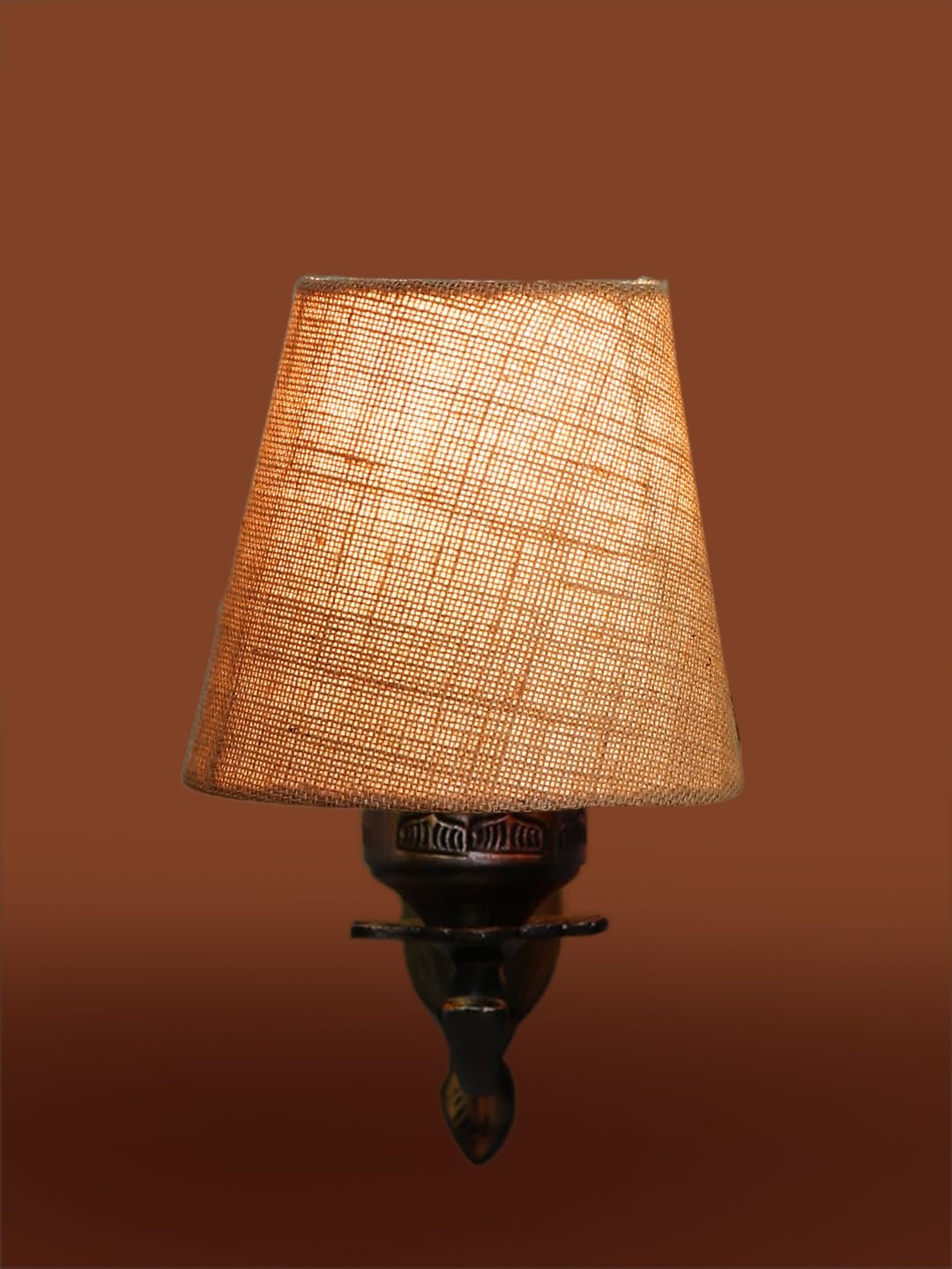 Antique Gold Wall Lamp for Office/Home/Gifting with Jute conical Beige Shade(7x5.5x9.25) Inches -8