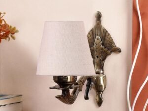Antique Gold Wall Lamp for Office/Home/Gifting with Jute conical White Shade(7×5.5×9.25) Inches -9