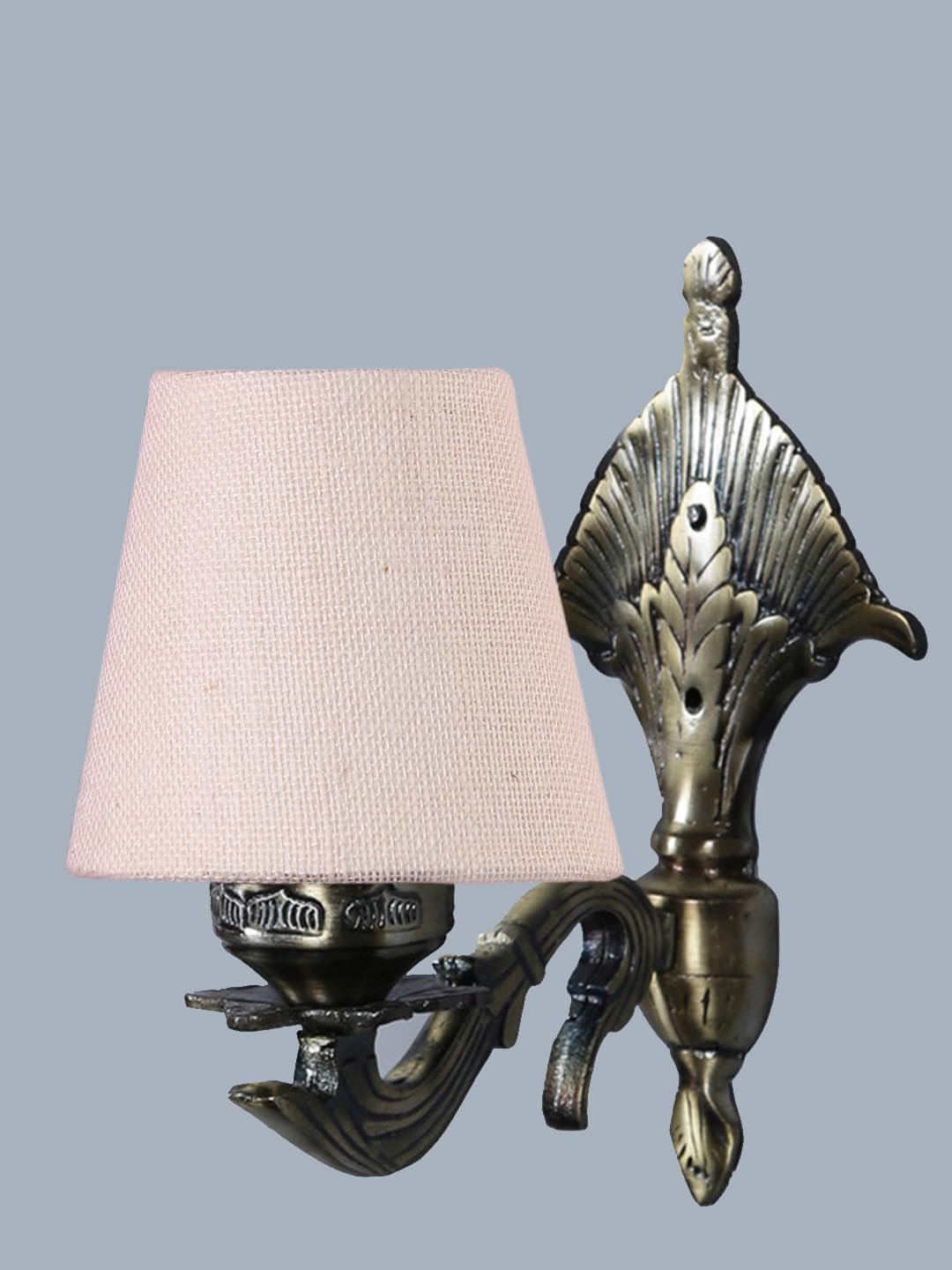 Antique Gold Wall Lamp for Office/Home/Gifting with Jute conical White Shade(7x5.5x9.25) Inches -9