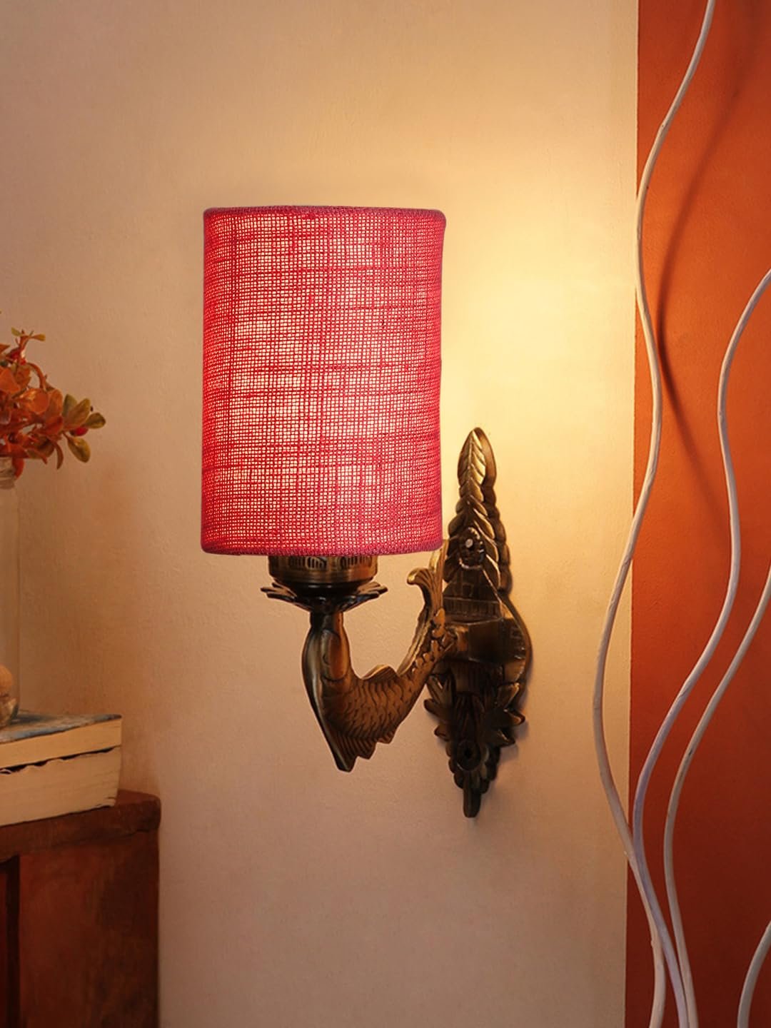 Antique Gold Wall Lamp for Office/Home/Gifting with Jute Pink Shade(8x4.25x11) Inches -100