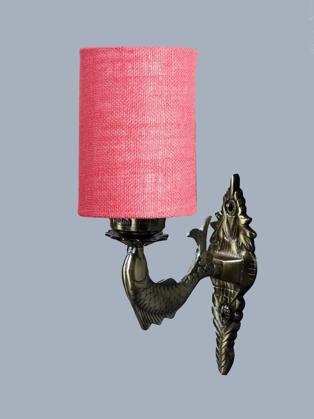 Antique Gold Wall Lamp for Office/Home/Gifting with Jute Pink Shade(8x4.25x11) Inches -100