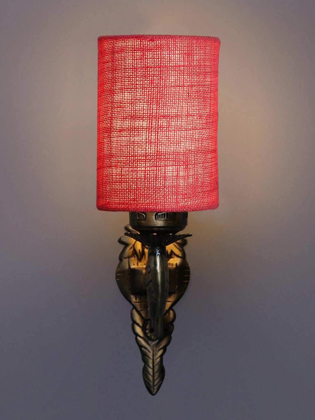 Antique Gold Wall Lamp for Office/Home/Gifting with Jute Pink Shade(8x4.25x11) Inches -100