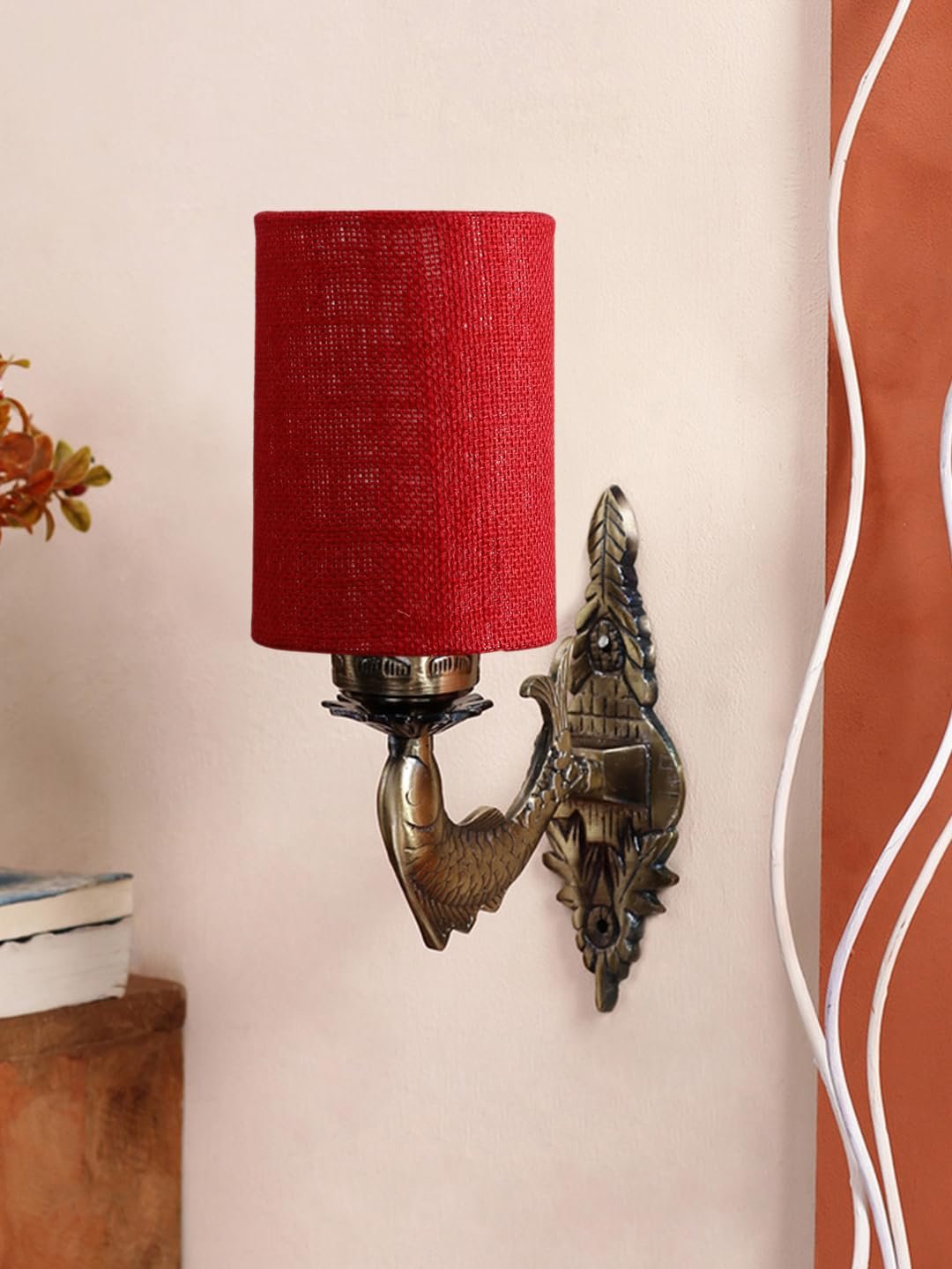 Antique Gold Wall Lamp for Office/Home/Gifting with Jute Maroon Shade(8x4.25x11) Inches -101