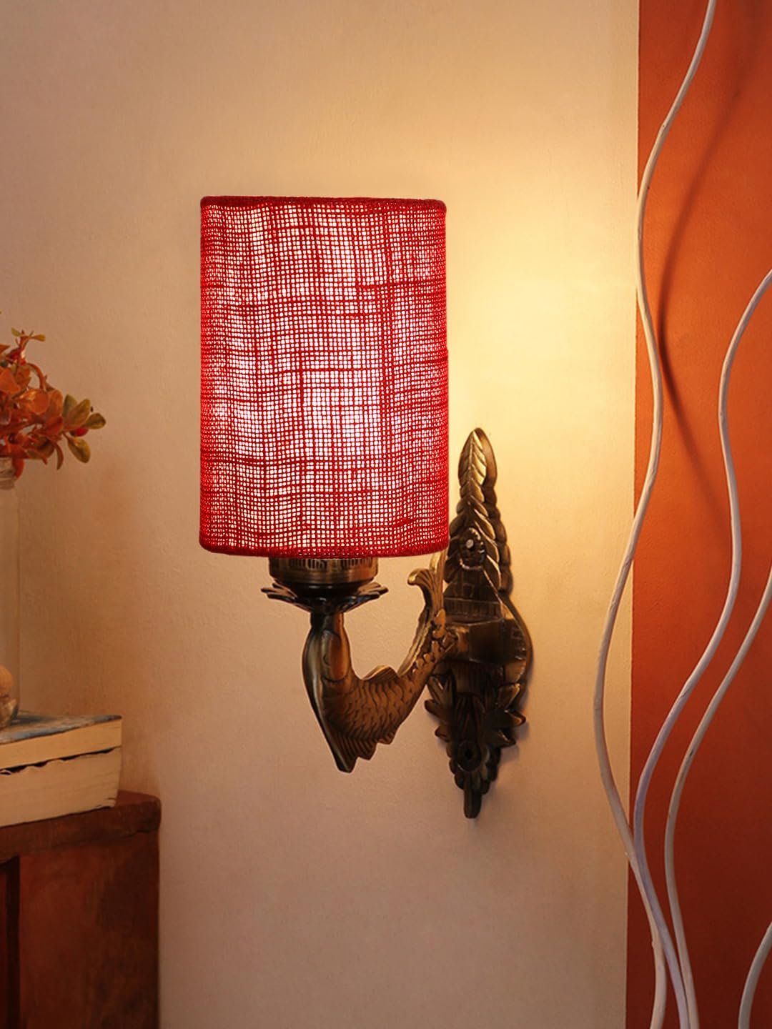Antique Gold Wall Lamp for Office/Home/Gifting with Jute Maroon Shade(8x4.25x11) Inches -101