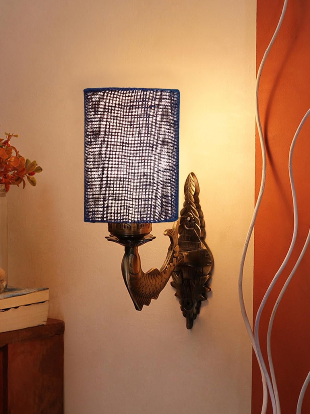 Antique Gold Wall Lamp for Office/Home/Gifting with Jute Blue Shade(8x4.25x11) Inches -102