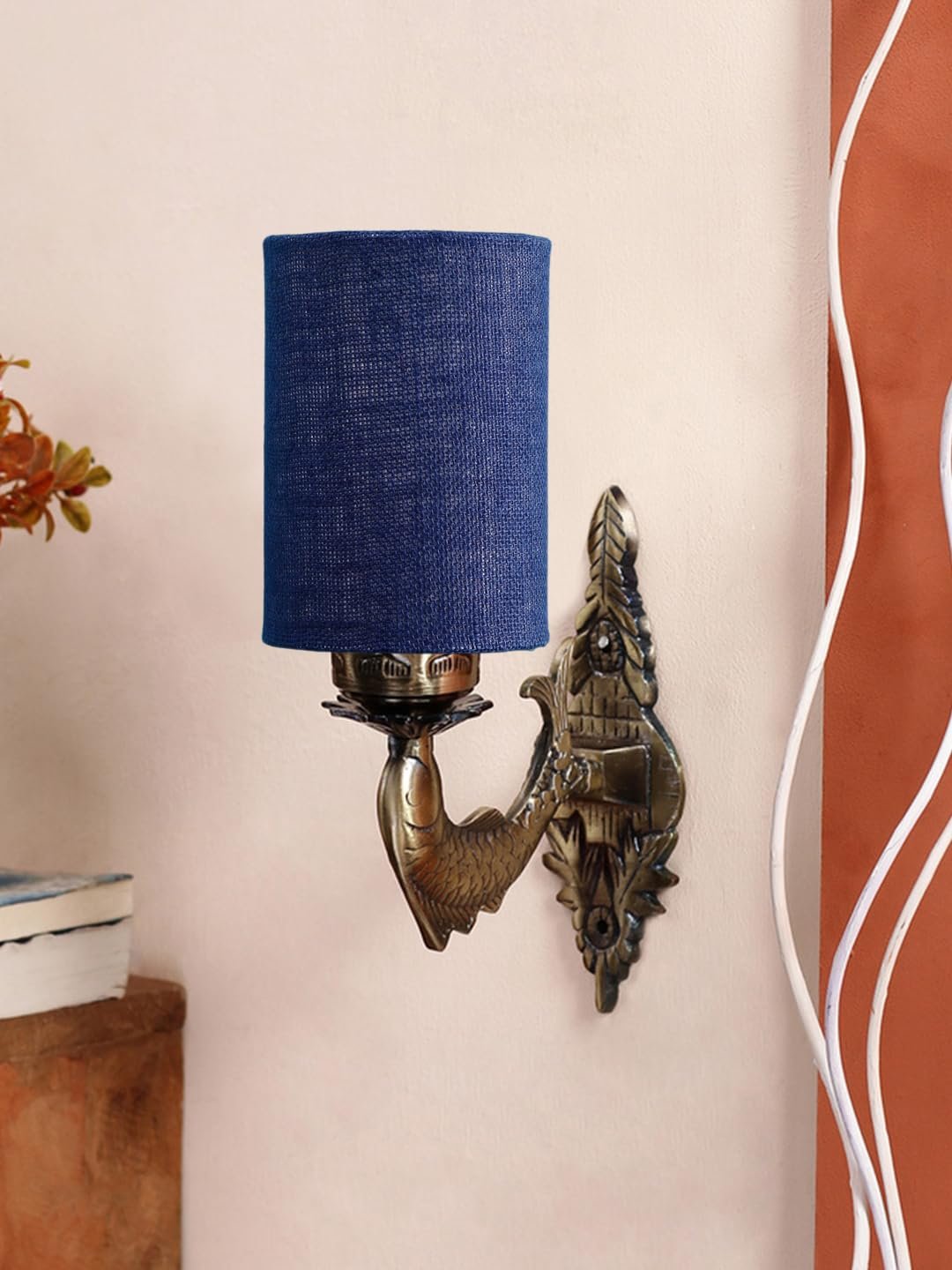 Antique Gold Wall Lamp for Office/Home/Gifting with Jute Blue Shade(8x4.25x11) Inches -102
