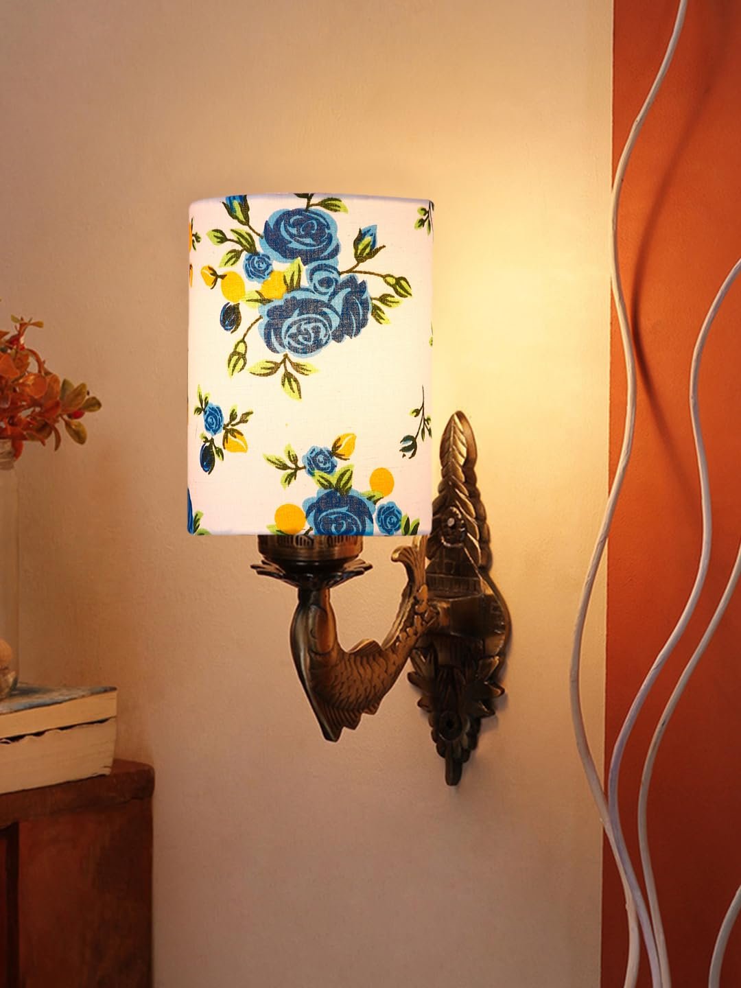 Antique Gold Wall Lamp for Office/Home/Gifting with Cotton Printed Shade(8x4.25x11) Inches -103