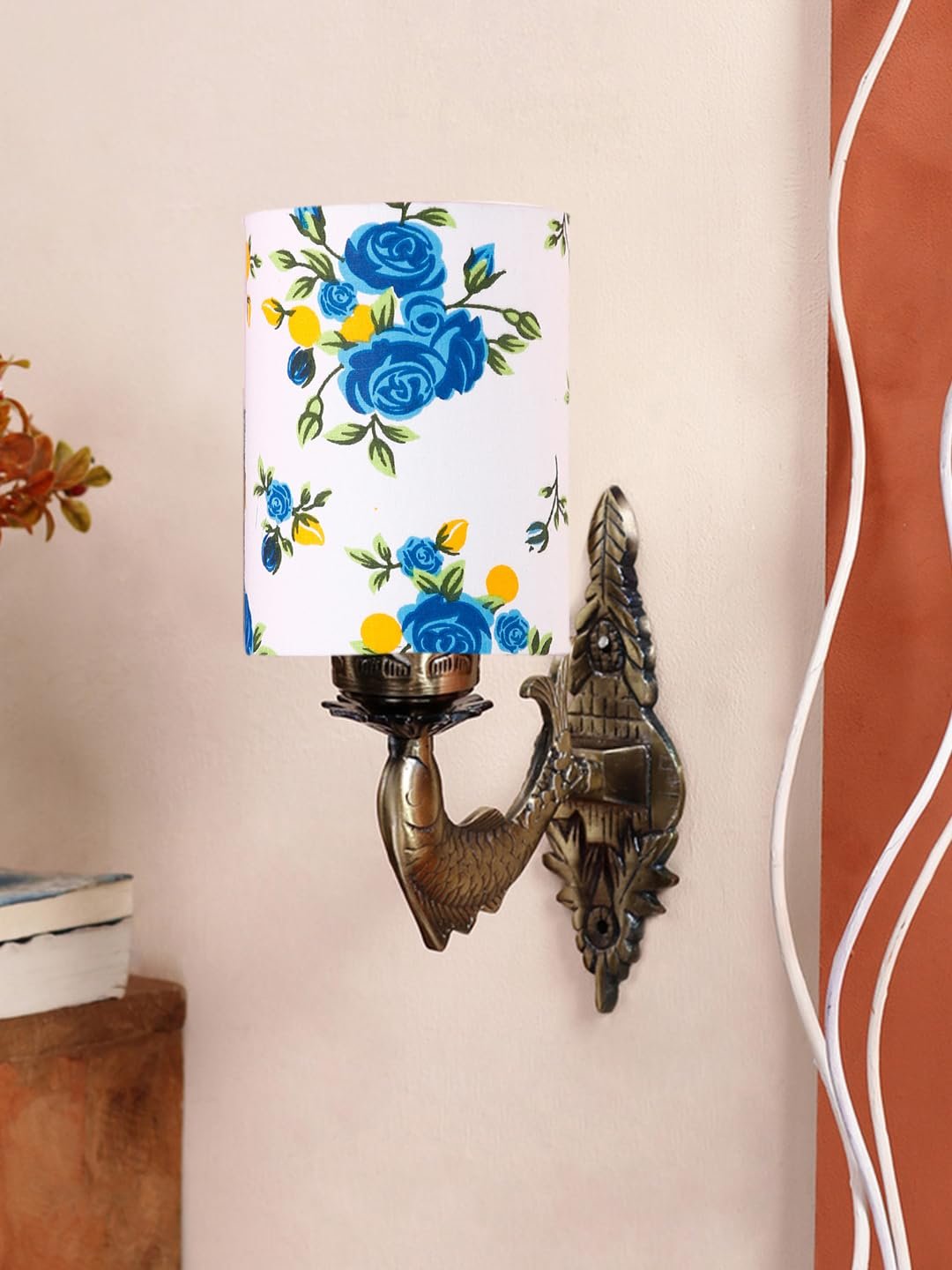 Antique Gold Wall Lamp for Office/Home/Gifting with Cotton Printed Shade(8x4.25x11) Inches -103