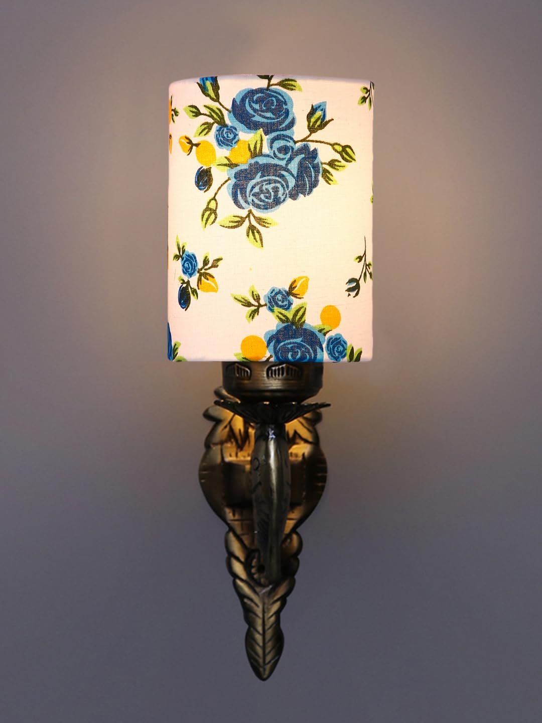 Antique Gold Wall Lamp for Office/Home/Gifting with Cotton Printed Shade(8x4.25x11) Inches -103