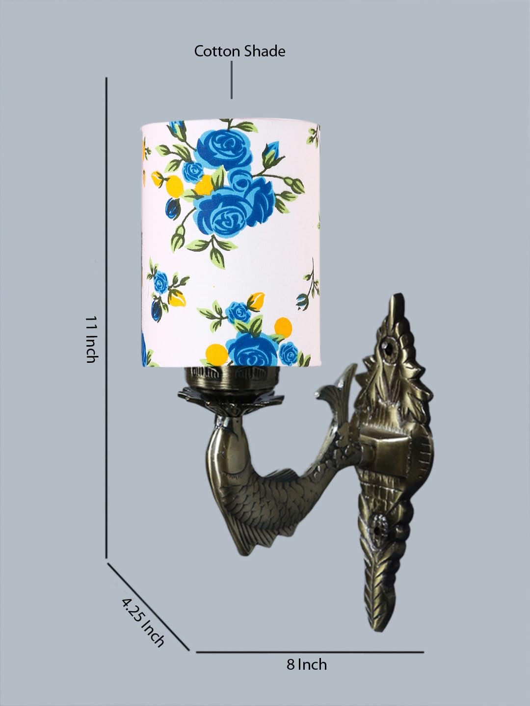 Antique Gold Wall Lamp for Office/Home/Gifting with Cotton Printed Shade(8x4.25x11) Inches -103