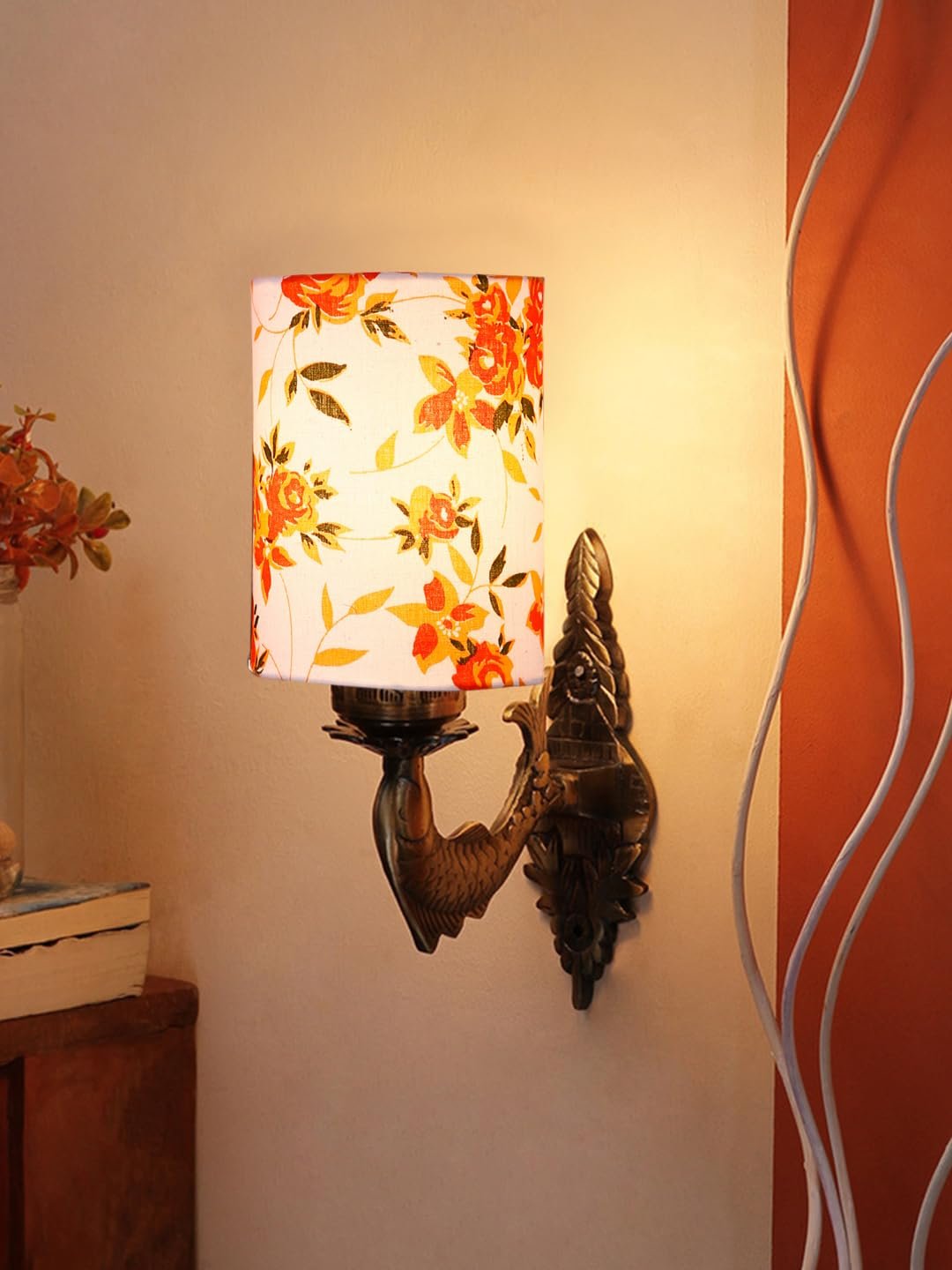 Antique Gold Wall Lamp for Office/Home/Gifting with Cotton Printed Shade(8x4.25x11) Inches -104