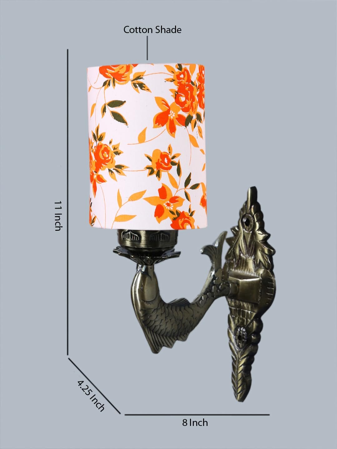 Antique Gold Wall Lamp for Office/Home/Gifting with Cotton Printed Shade(8x4.25x11) Inches -104