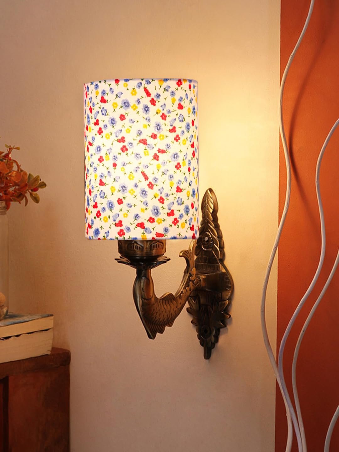 Antique Gold Wall Lamp for Office/Home/Gifting with Cotton Printed Shade(8x4.25x11) Inches -1
