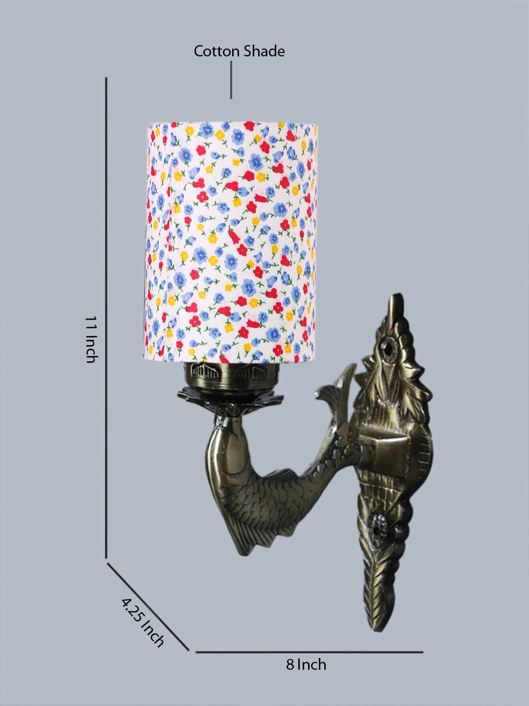 Antique Gold Wall Lamp for Office/Home/Gifting with Cotton Printed Shade(8x4.25x11) Inches -1