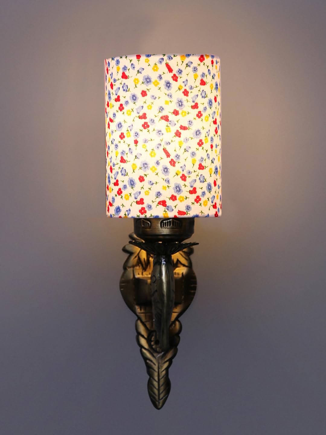 Antique Gold Wall Lamp for Office/Home/Gifting with Cotton Printed Shade(8x4.25x11) Inches -1