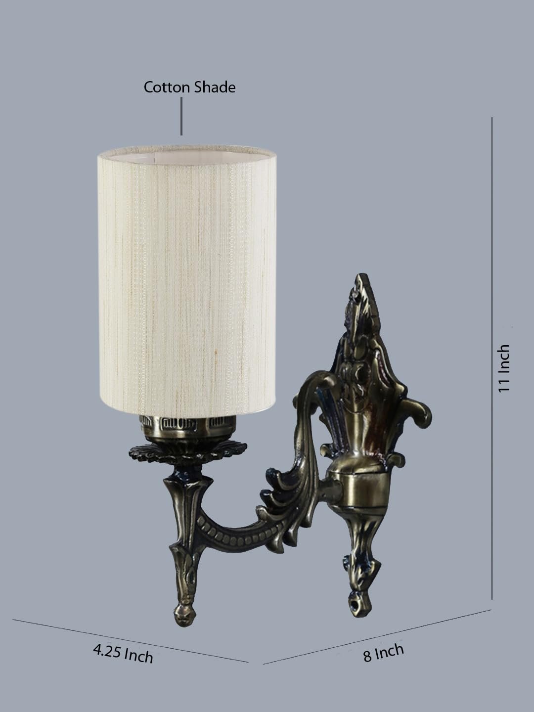 Antique Gold Wall Lamp for Office/Home/Gifting with Cotton Off-White Shade(8x4.25x11) Inches -106