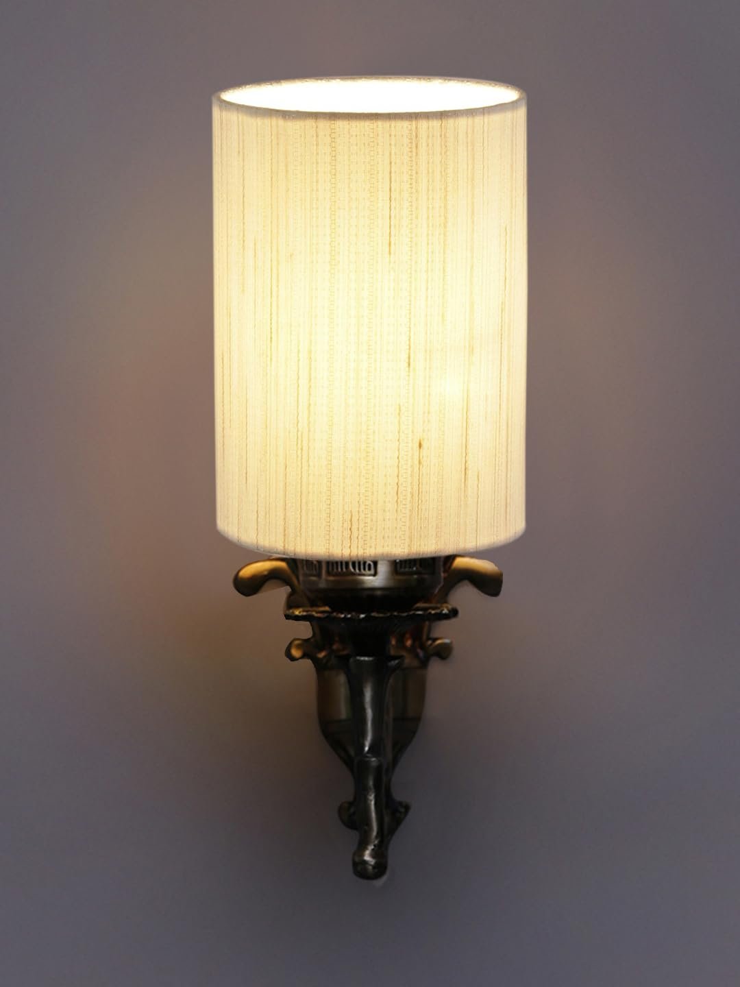 Antique Gold Wall Lamp for Office/Home/Gifting with Cotton Off-White Shade(8x4.25x11) Inches -106