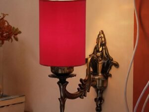 Antique Gold Wall Lamp for Office/Home/Gifting with Cotton Red Shade(8×4.25×11) Inches -108