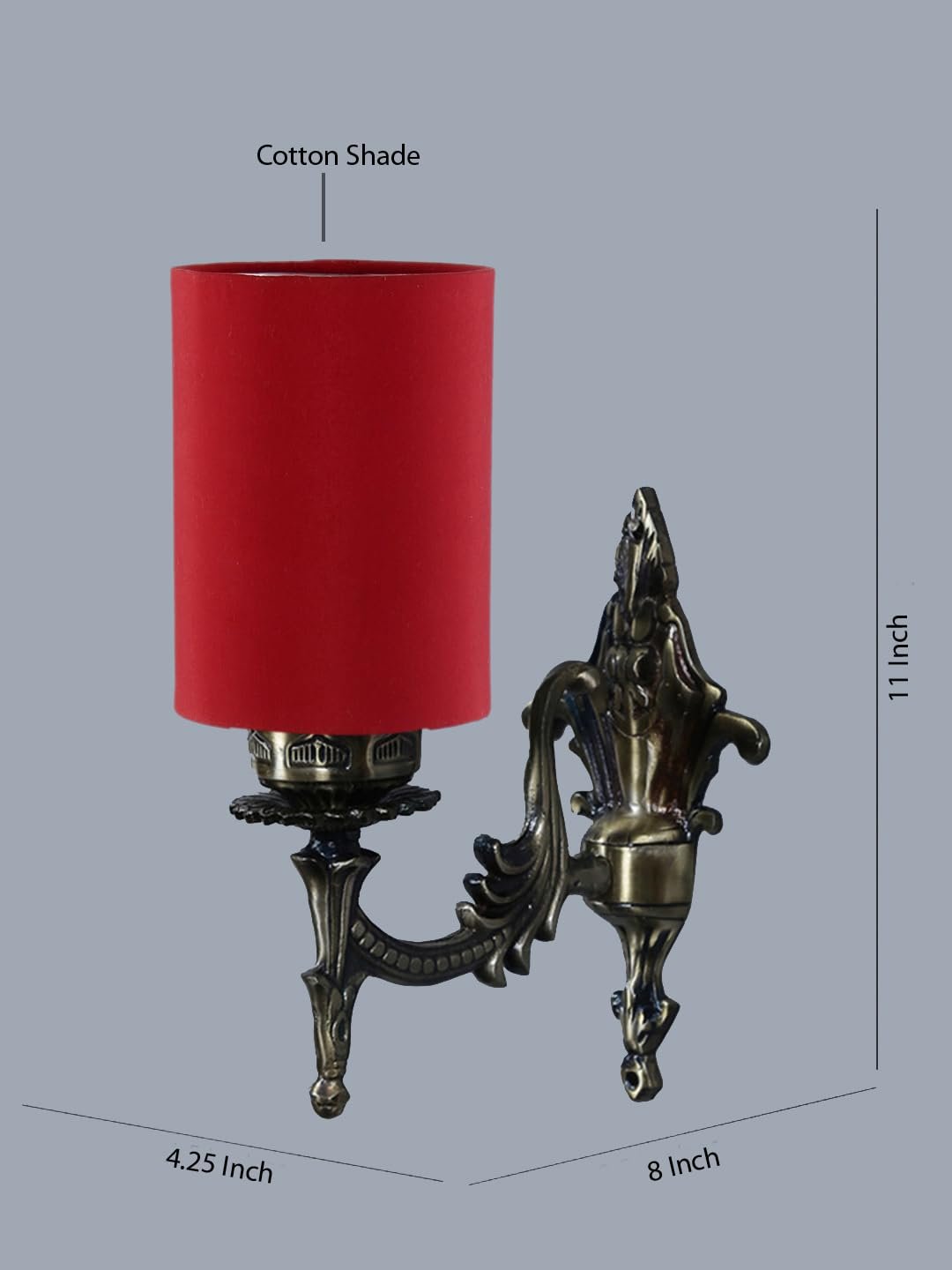 Antique Gold Wall Lamp for Office/Home/Gifting with Cotton Red Shade(8x4.25x11) Inches -108
