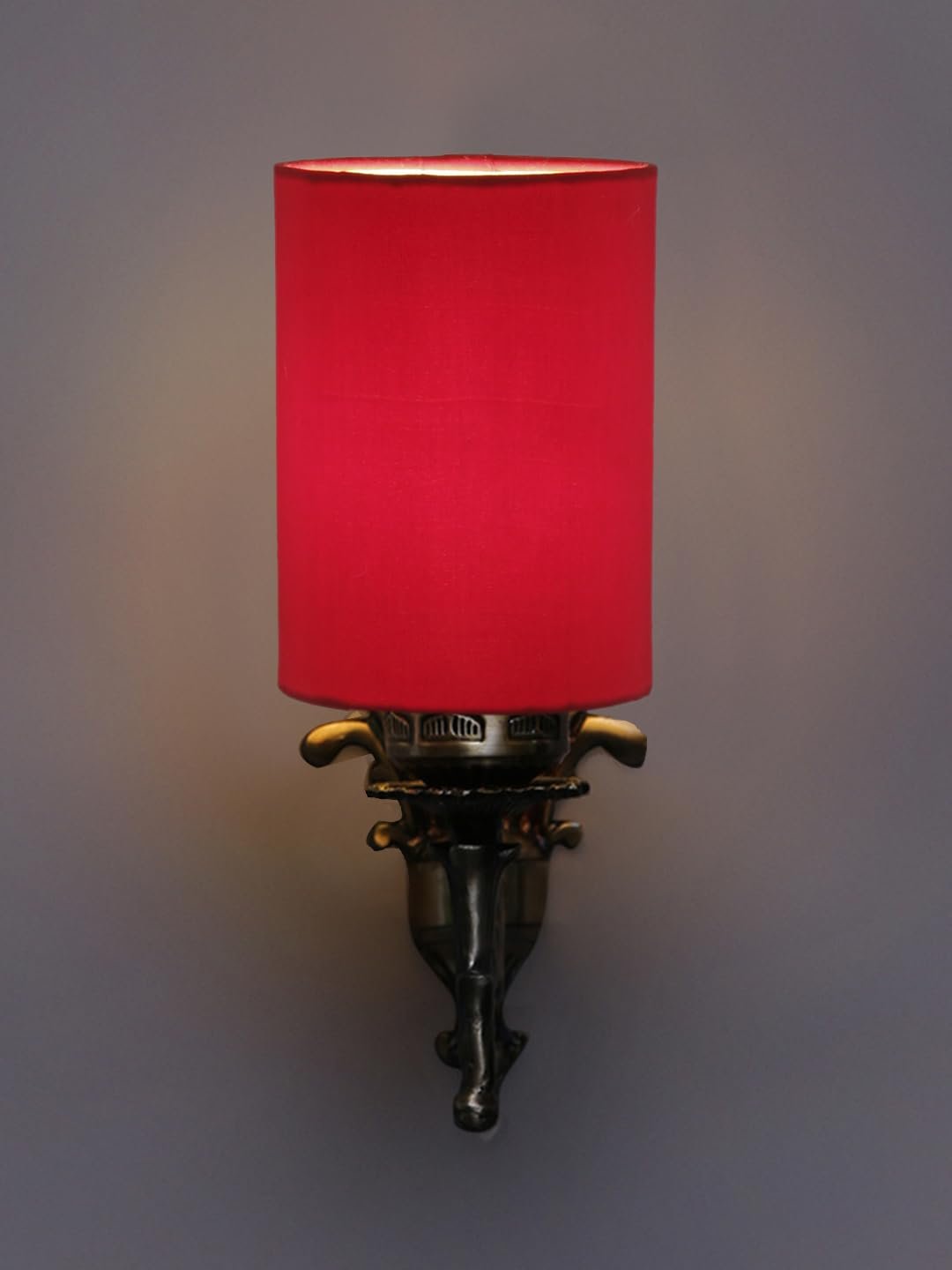 Antique Gold Wall Lamp for Office/Home/Gifting with Cotton Red Shade(8x4.25x11) Inches -108
