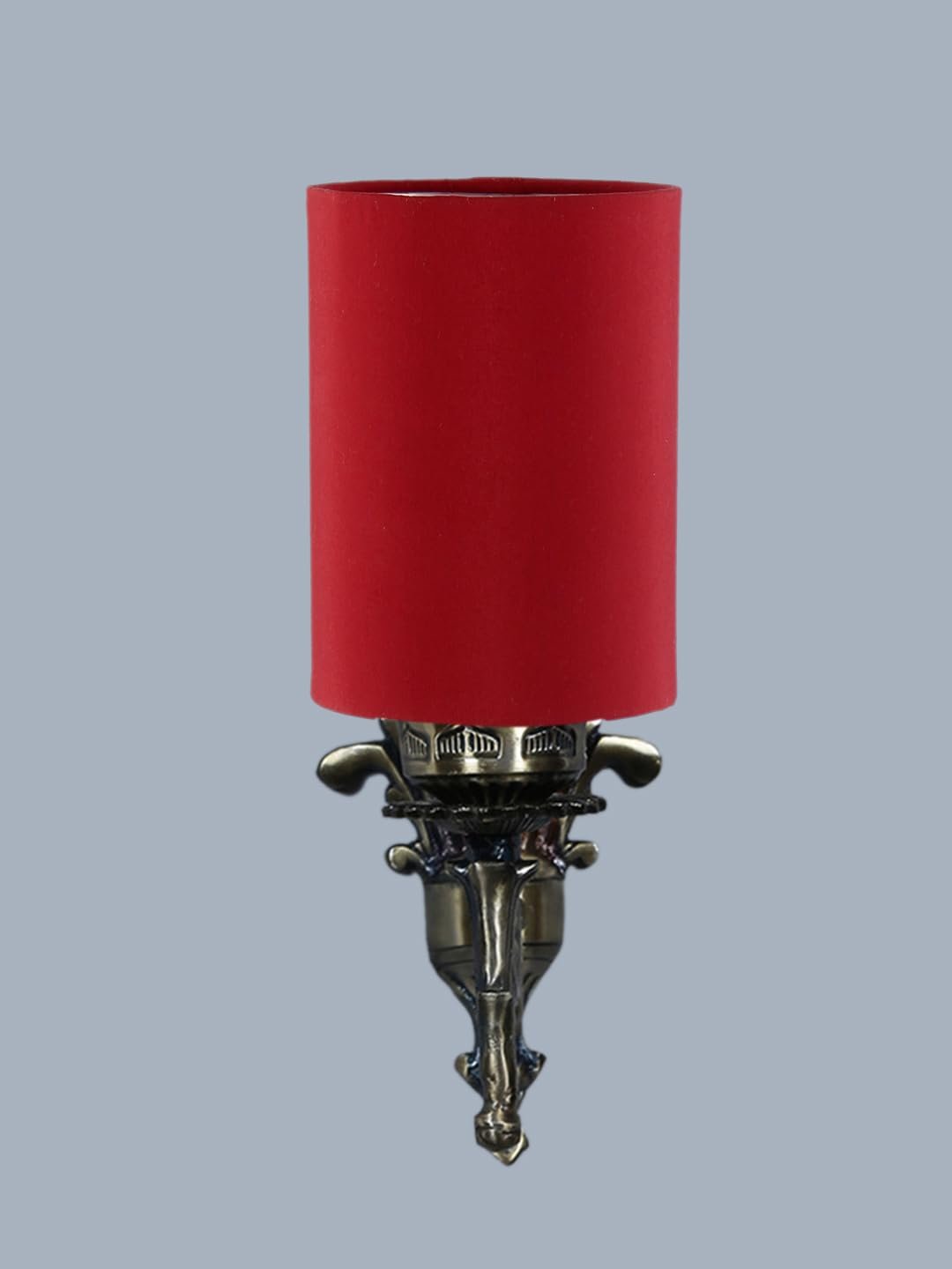 Antique Gold Wall Lamp for Office/Home/Gifting with Cotton Red Shade(8x4.25x11) Inches -108