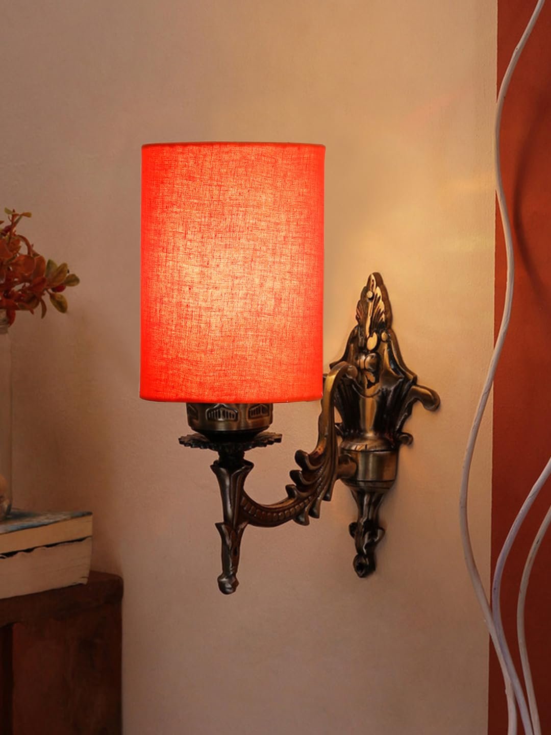 Antique Gold Wall Lamp for Office/Home/Gifting with Cotton Orange Shade(8x4.25x11) Inches -109