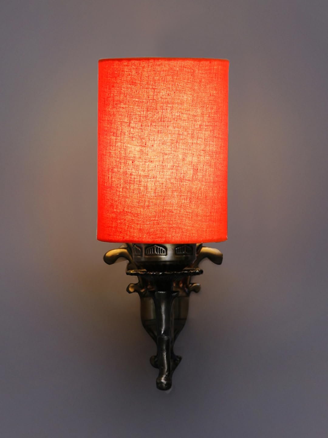 Antique Gold Wall Lamp for Office/Home/Gifting with Cotton Orange Shade(8x4.25x11) Inches -109