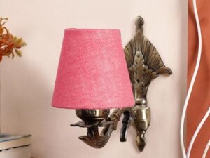 Antique Gold Wall Lamp for Office/Home/Gifting with Jute conical Pink Shade(7×5.5×9.25) Inches -10