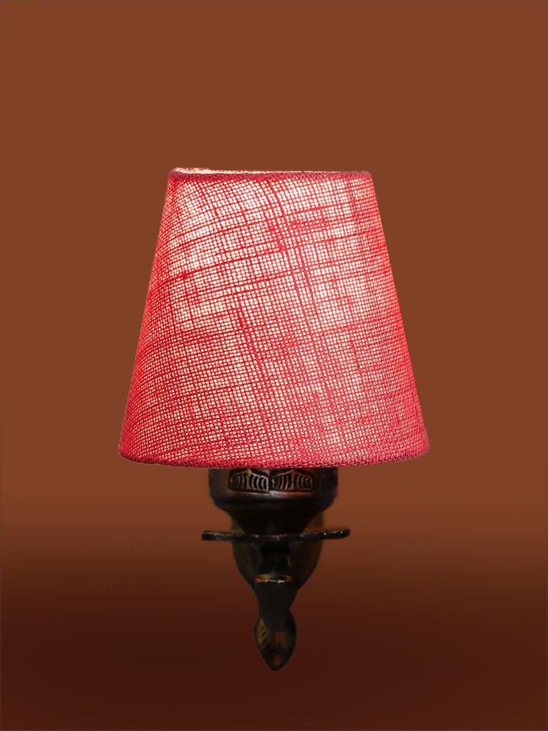Antique Gold Wall Lamp for Office/Home/Gifting with Jute conical Pink Shade(7x5.5x9.25) Inches -10
