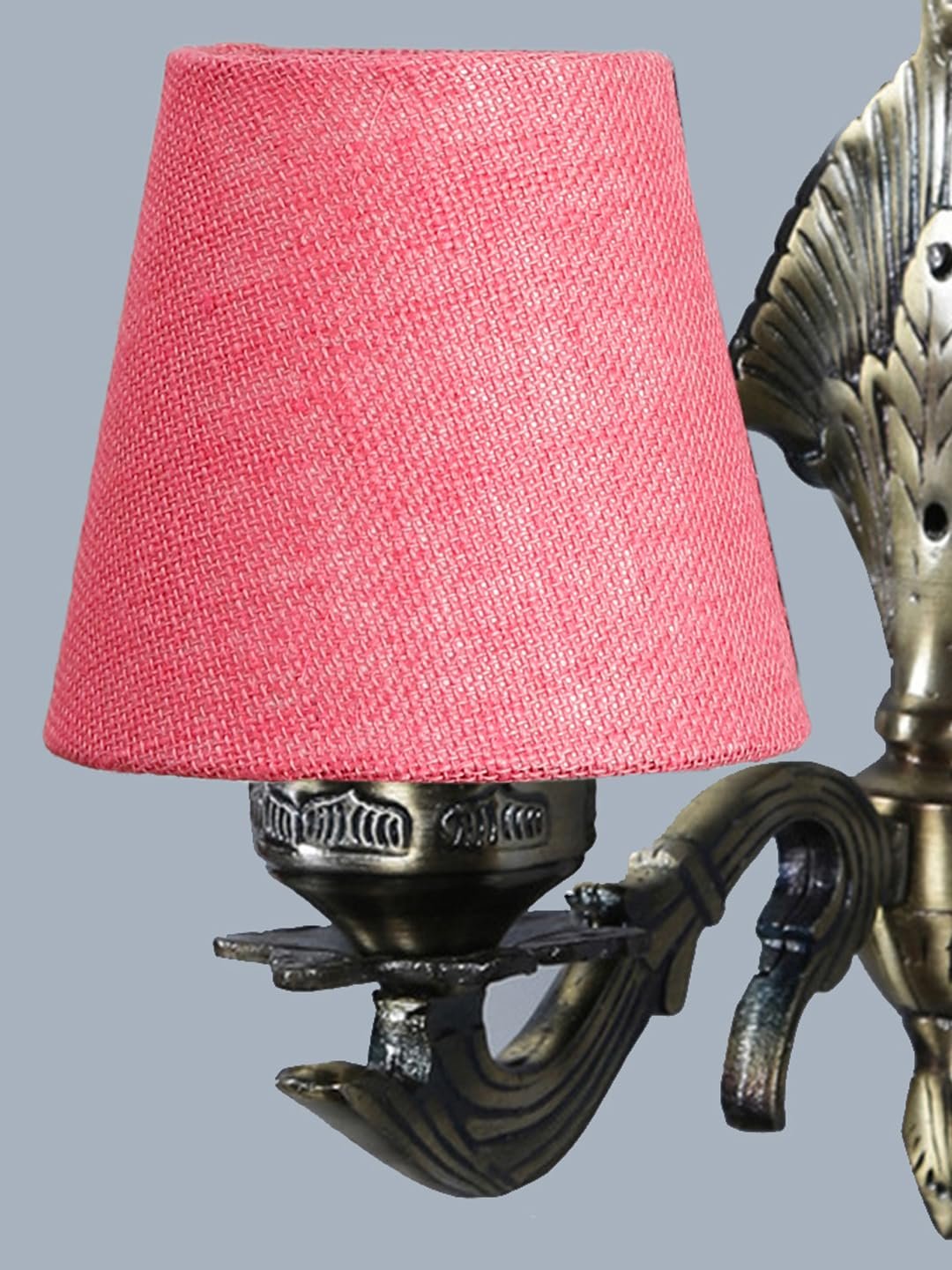 Antique Gold Wall Lamp for Office/Home/Gifting with Jute conical Pink Shade(7x5.5x9.25) Inches -10