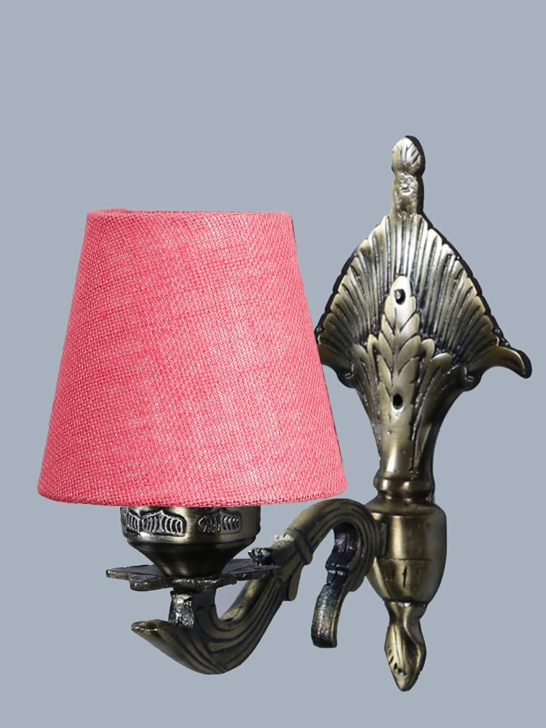 Antique Gold Wall Lamp for Office/Home/Gifting with Jute conical Pink Shade(7x5.5x9.25) Inches -10