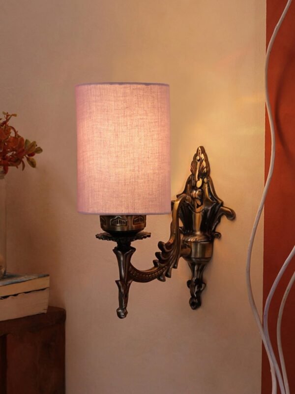 Antique Gold Wall Lamp for Office/Home/Gifting with Cotton Grey Shade(8×4.25×11) Inches -111
